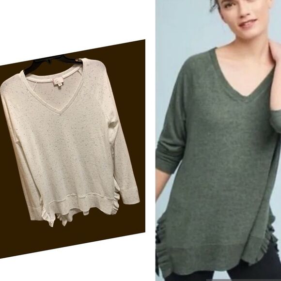 Anthropologie 9-H15 STCL | Women’s Cream Beige Boho V neck Sweater - Picture 1 of 11